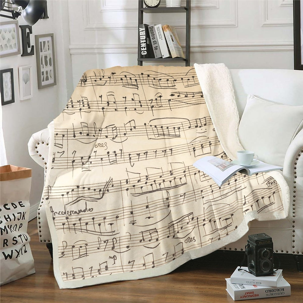 Musical Note Pattern Fleece Blanket Classic Music Themed Throw Blanket for Couch Bed Sofa Retro Staff Style Sherpa Blanket Stain Resistant Geometric Stripe Room Decor  Blanket