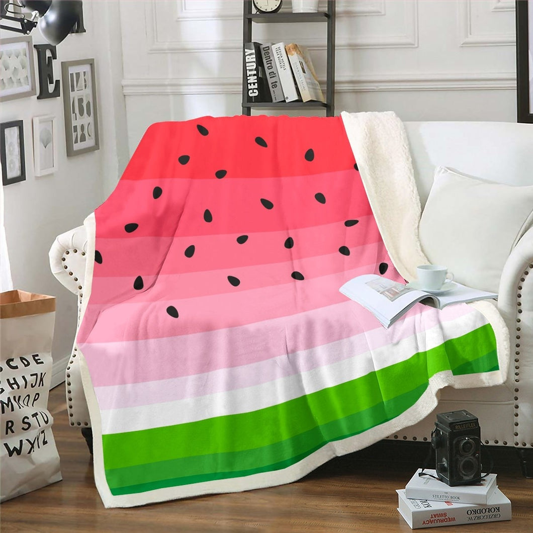 Watermelon Throw Blanket Tropical Fruit Print Fleece Blanket for Couch Bed Sofa Women Fresh Pineapple Stripe Sherpa Blanket Breathable Red Green Fuzzy Blanket Room Decor Blanket