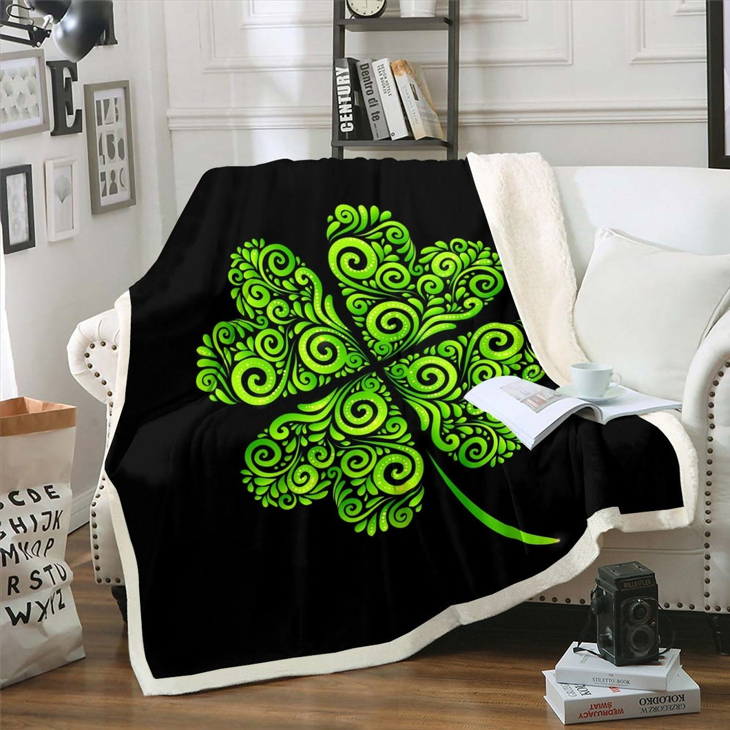 Boho Leaf Sherpa Blanket Green Leaf Pattern Fleece Blanket Bohemian Style Throw Blanket for Couch Bed Sofa Nature Theme Fuzzy Blanket Ultra Soft Abstract Geometry Room Decor