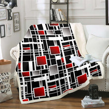 Load image into Gallery viewer, Square Sherpa Blanket Geometric Stripe Throw Blanket Abstract Art Fleece Blanket for Couch Bed Sofa Room Decor Lightweight Simple Modern Black White Red Fuzzy Blanket
