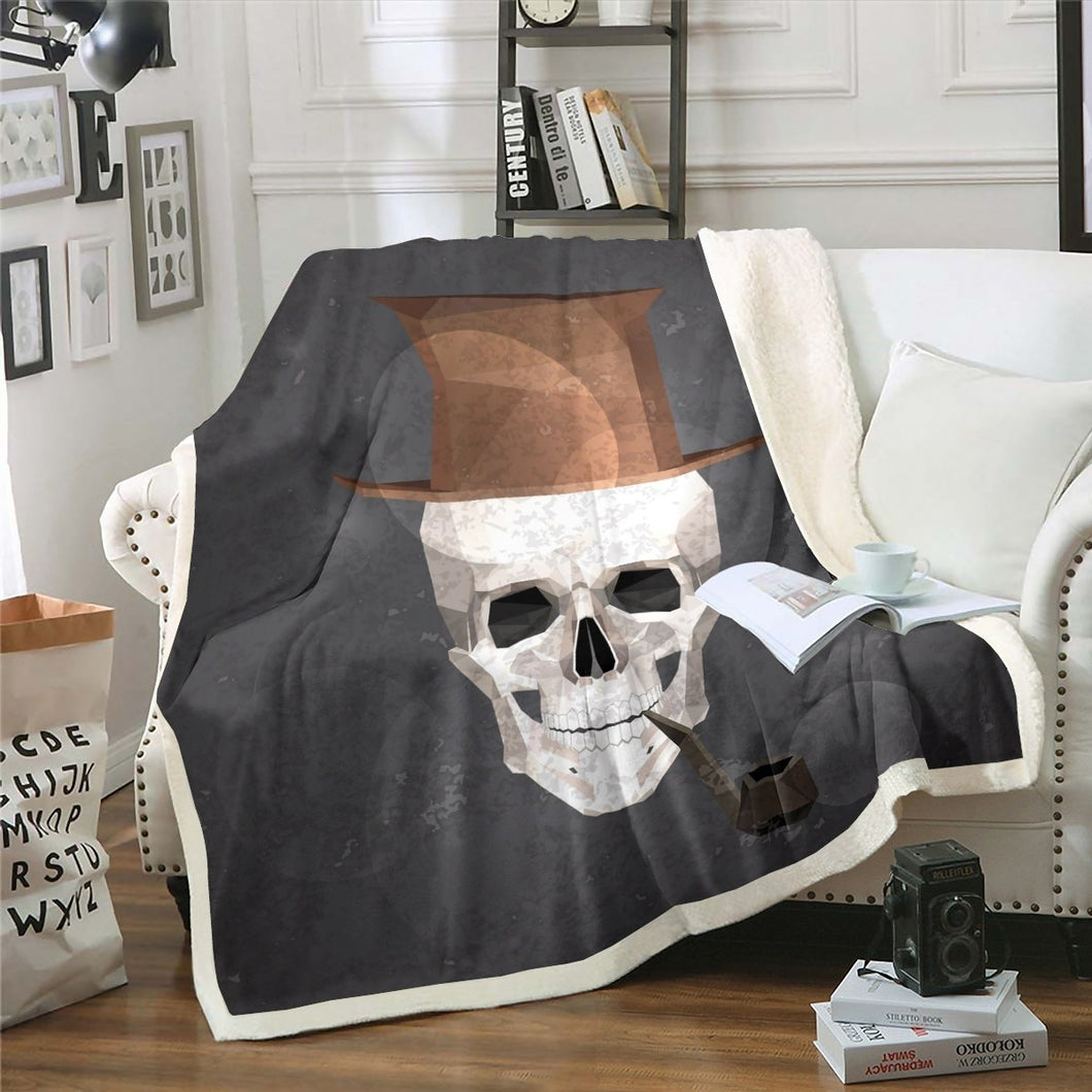 Skull Pattern Sherpa Blanket Retro Skeleton Design Throw Blanket Gothic Bones Style Fleece Blanket for Couch Bed Sofa Bedroom Decor Abstract Geometry Fuzzy Blanket