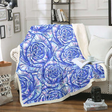 Load image into Gallery viewer, Rose Floral Print Sherpa Blanket Romantic Flowers Pattern Throw Blanket Chic Rose Fleece Blanket for Couch Bed Sofa Room Decor Lightweight Blue Purple Flowers Fuzzy Blanket
