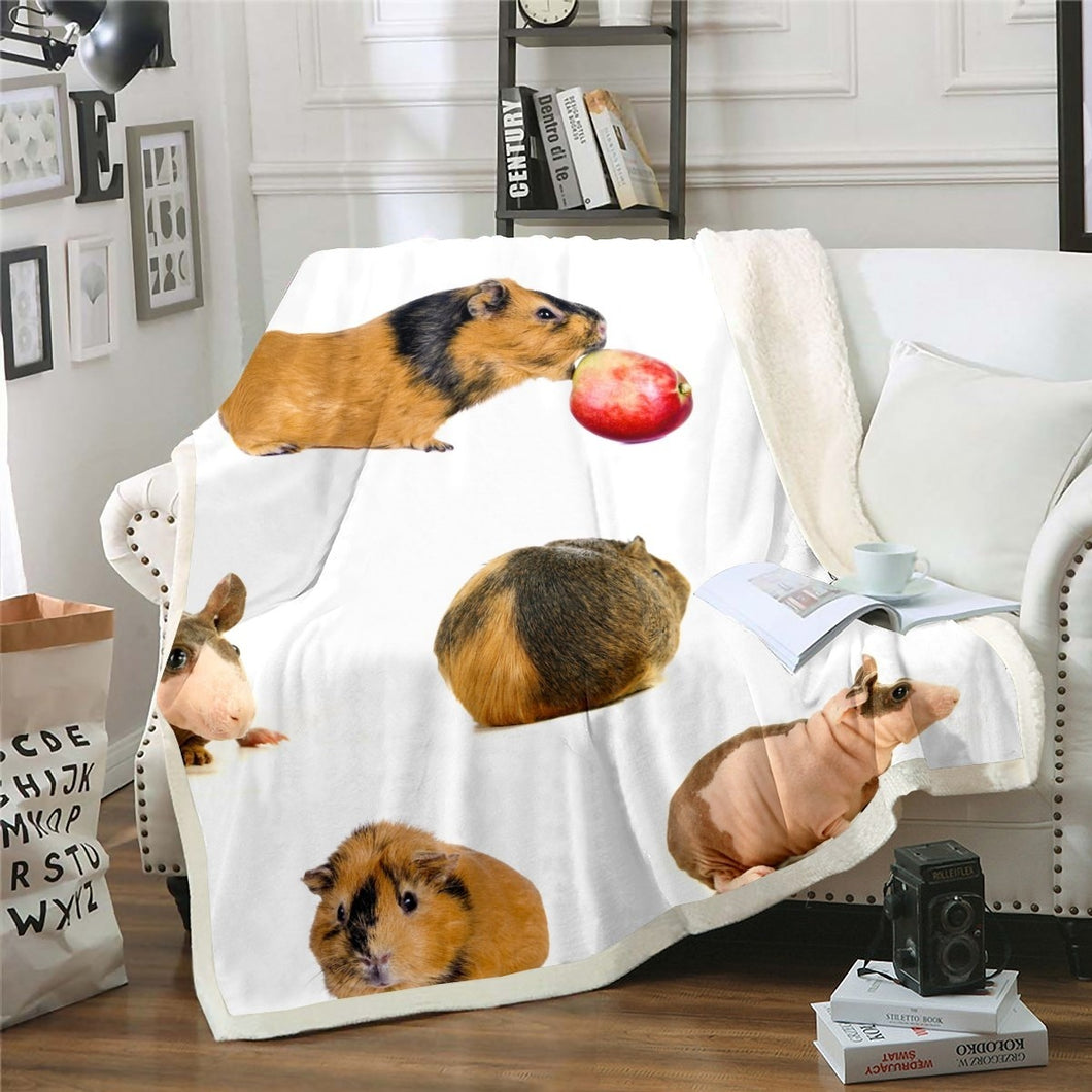 Guinea Pig Sherpa Blanket Cute Cavy Throw Blanket for Couch Bed Sofa 3D Animal Theme Fleece Blanket Ultra Soft Lovely Pet Pattern Decor Fuzzy Blanket