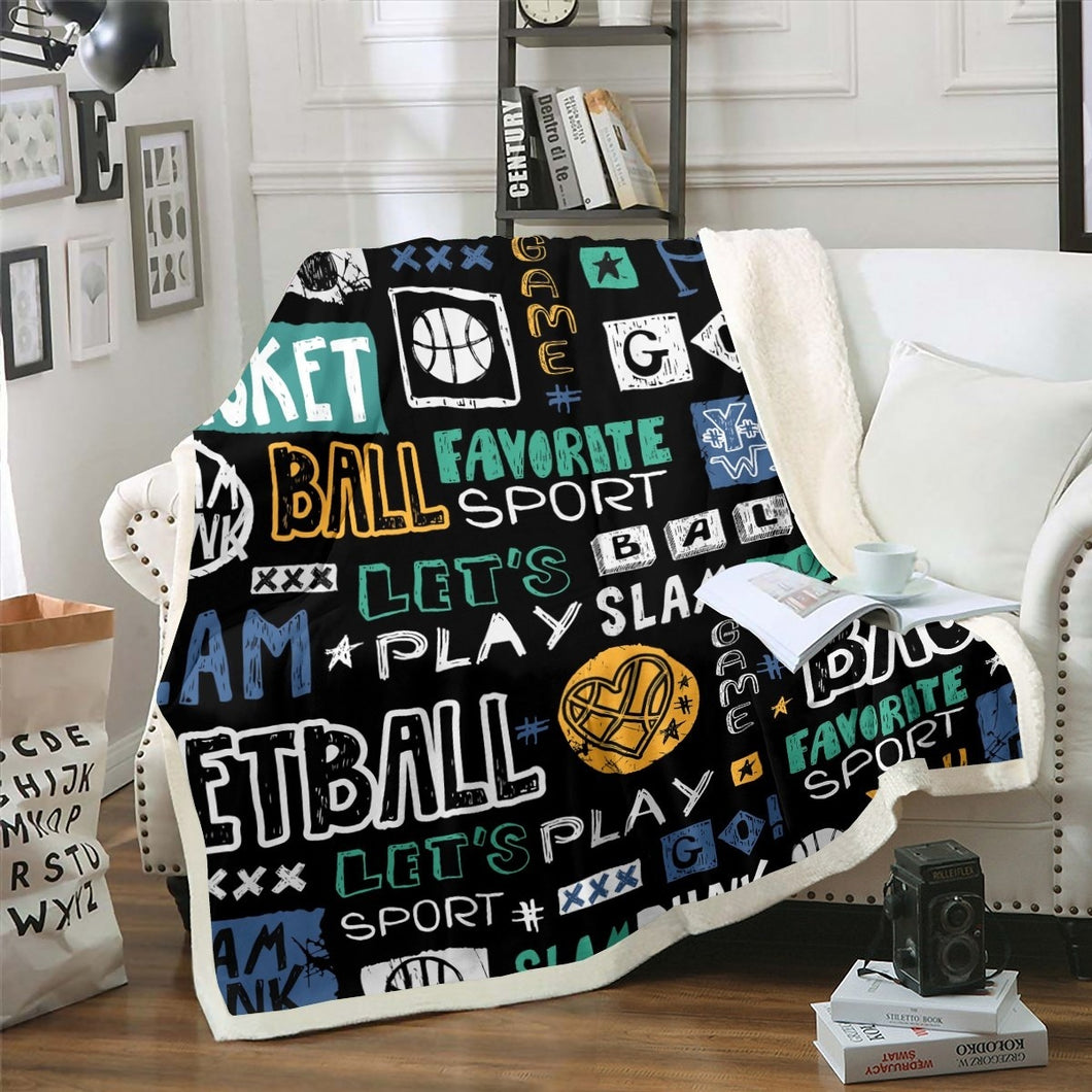 Basketball Throw Blanket for Couch Bed Sofa Sports Theme Fleece Blanket Hippie Graffiti Style Sherpa Blanket Room Decor Gift for Couch Bed Sofa Basketball Player Fuzzy Blanket