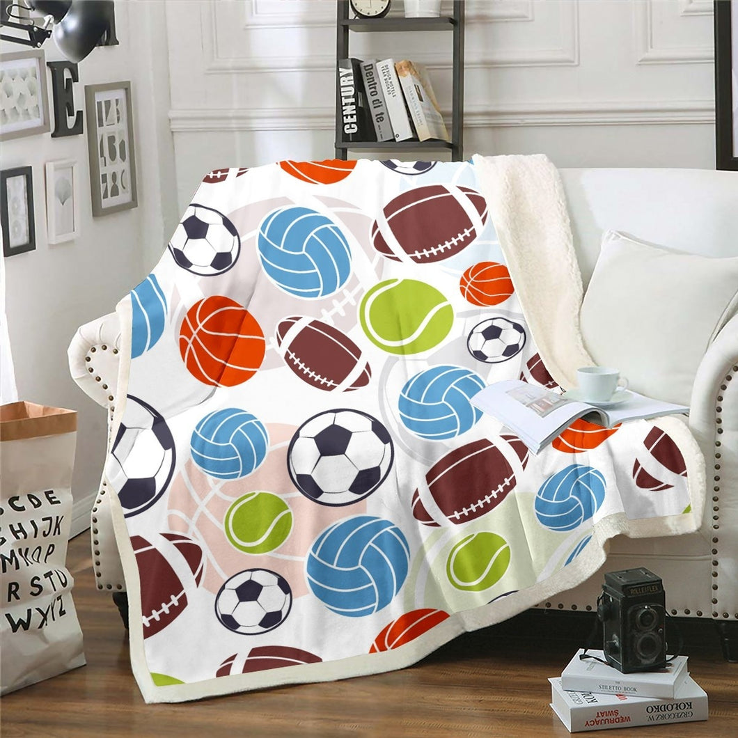 Basketball Fleece Blanket Football Rugby Tennis Throw Blanket 3D Ball Pattern Sherpa Blanket for Couch Bed Sofa Sports Theme Fuzzy Blanket Competitive Games Room Decor Plush Blanket