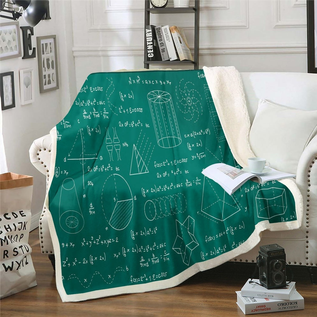 Math Theme Fleece Blanket Mathematical Formula Throw Blanket Geometry Stripe Numbers Sherpa Blanket for Couch Bed Sofa Green White Fuzzy Blanket Room Decor Plush Blanket