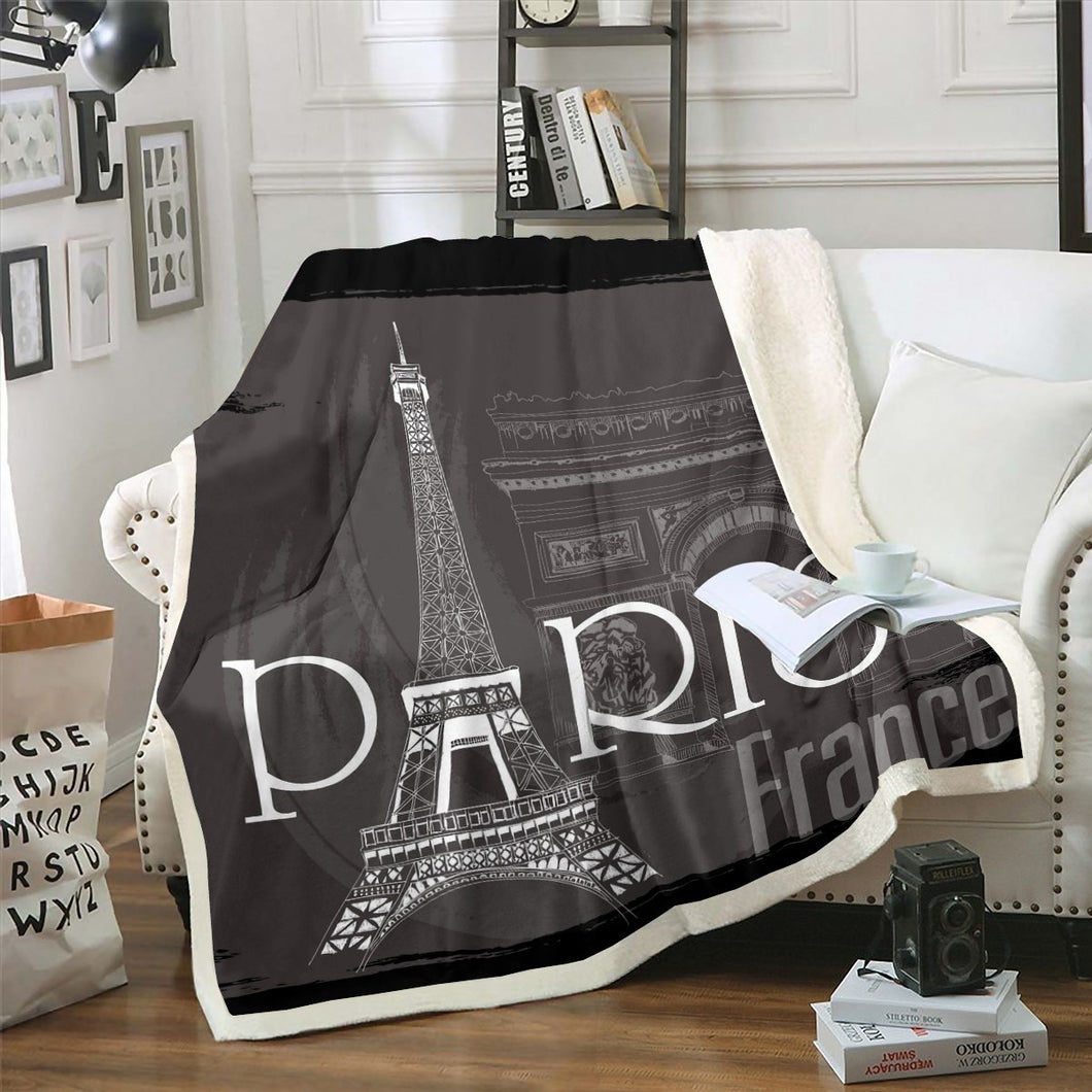 Eiffel Tower Throw Blanket Chic Paris Theme Sherpa Blanket for Couch Bed Sofa Famous French Cityscape Fleece Blanket Modern French Style Fuzzy Blanket Bedroom Decor Blanket