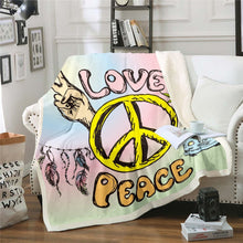 Load image into Gallery viewer, Hippie Peace Art Fleece Blanket Boho Dreamcatcher Throw Blanket for Couch Bed Sofa Marijuana Weed Leaf Sherpa Blanket Stain Resistant Peace Sign Artwork Room Decor  Blanket
