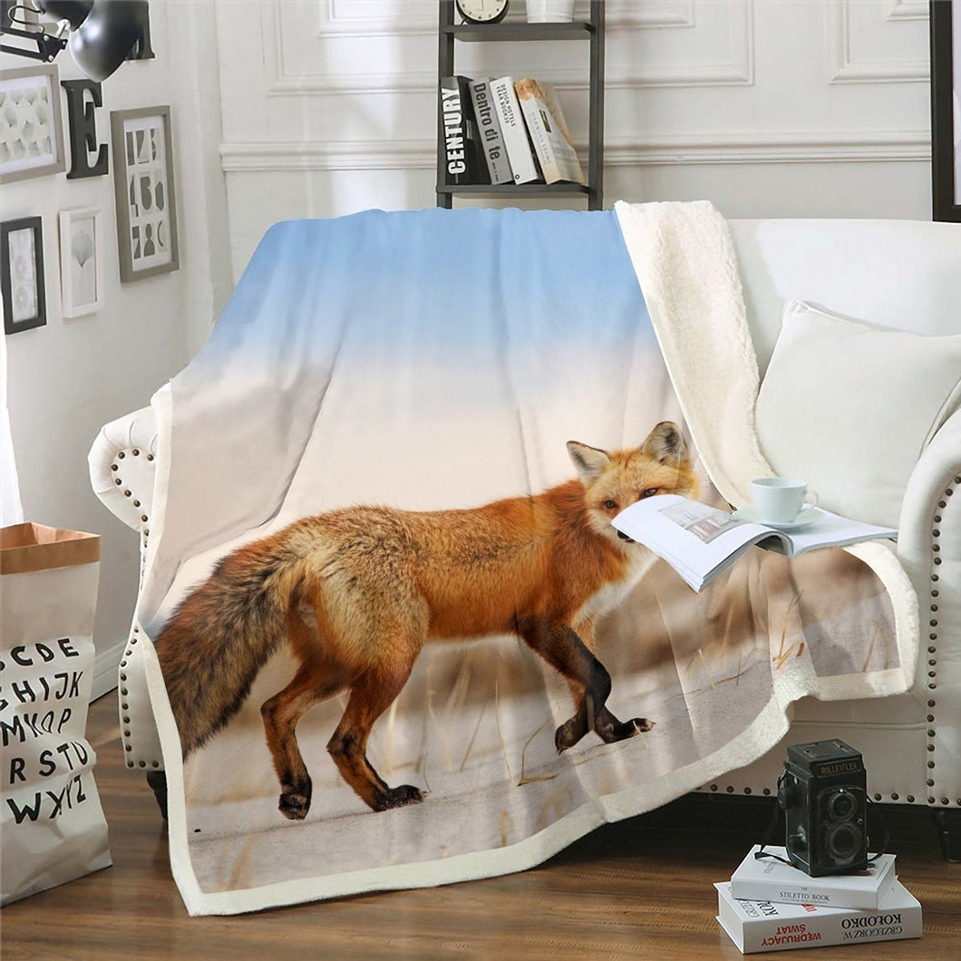 Fox Sherpa Blanket Cute Wild Animal Theme Throw Blanket 3D Fox Print Fleece Blanket for Couch Bed Sofa Room Decor Lightweight Nature Wildlife Pattern Fuzzy Blanket