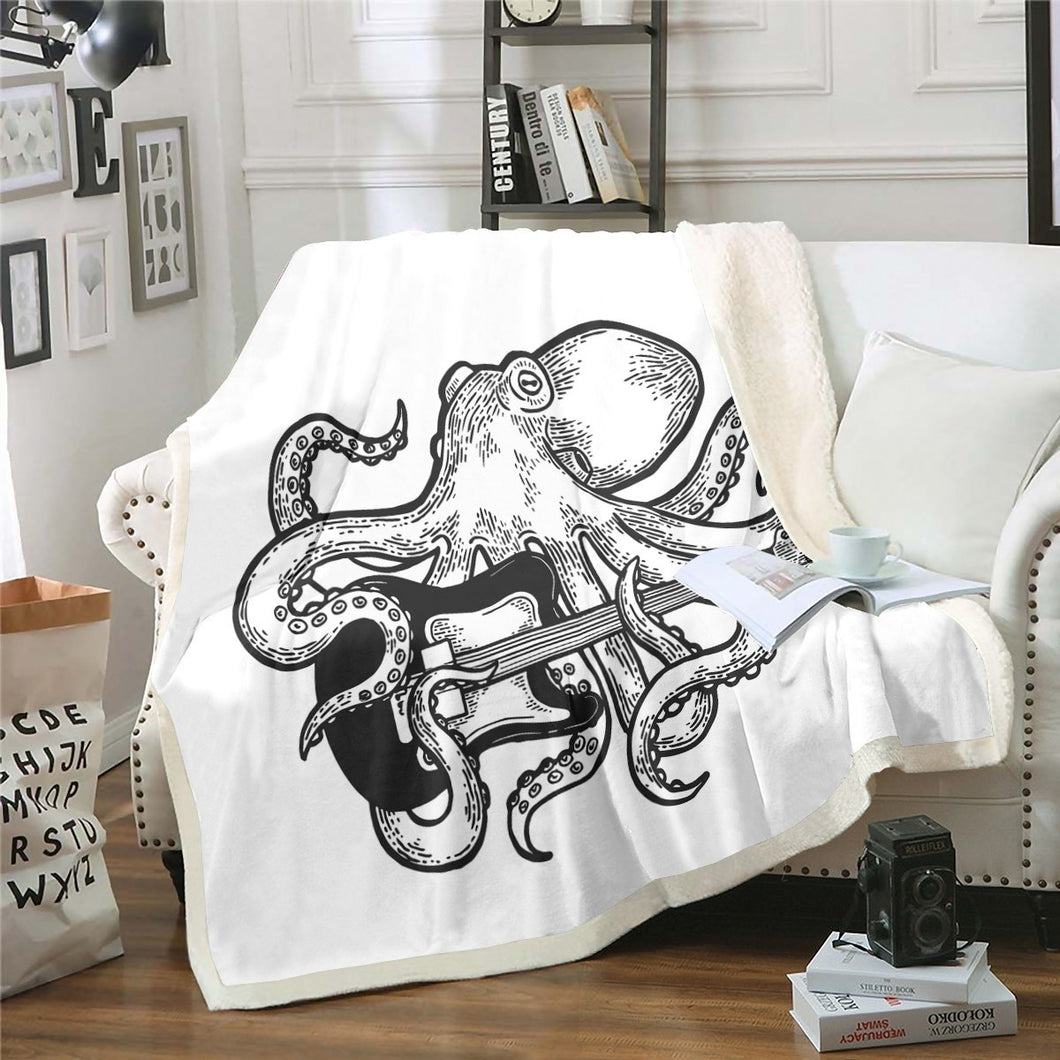 Octopus Fleece Blanket Guitar Throw Blanket for Couch Bed Sofa Ocean Octopus Tentacles Sherpa Blanket Stain Resistant Rock Music Themed Room Decor Funny  Blanket