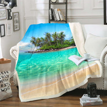 Load image into Gallery viewer, Beach Themed Throw Blanket Ocean Sea Printed Fleece Blanket for Couch Bed Sofa Palm Tree Print Sherpa Blanket Breathable Hawaiian Beach Island Fuzzy Blanket Room Decor Blanket
