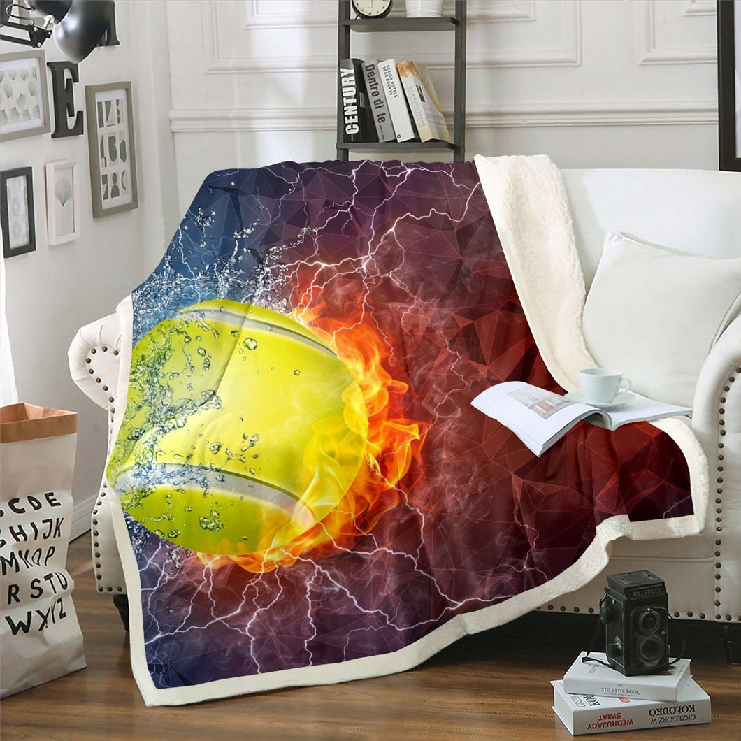 Tennis Fleece Blanket Sports Theme Throw Blanket 3D Tennis Ball Pattern Sherpa Blanket for Couch Bed Sofa Men Microfiber Geometric Abstract Art Fuzzy Blanket Room Decor Plush Blanket