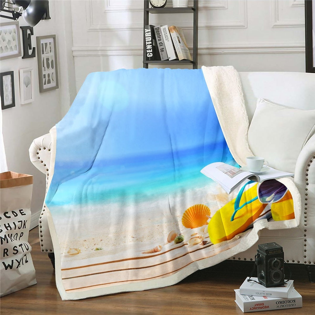 Hawaiian Beach Throw Blanket Ocean Beach Theme Fleece Blanket for Couch Bed Sofa Men Women Sea Printed Sherpa Blanket Summer Holiday Vacation Fuzzy Blanket Room Decor Blanket