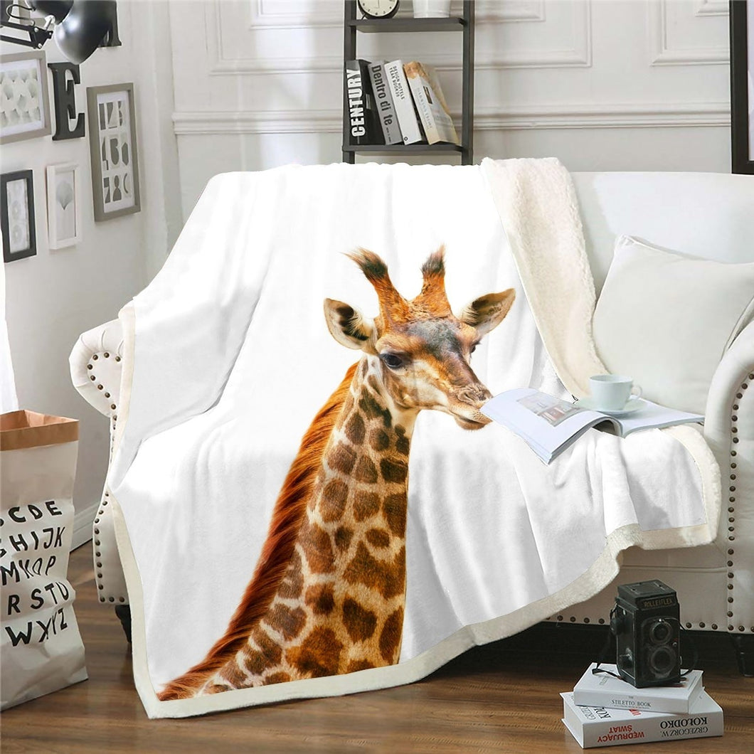 Giraffe Fleece Blanket 3D Wild Animal Pattern Throw Blanket Wildlife Design Sherpa Blanket for Couch Bed Sofa Microfiber Exotic Natural Theme Fuzzy Blanket Room Decor Plush Blanket