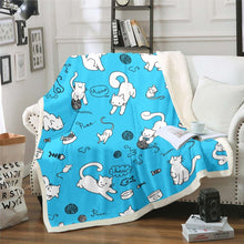 Load image into Gallery viewer, Cute Cat Sherpa Blanket Pet Cats Pattern Fleece Blanket Cartoon Kitten Print Throw Blanket for Couch Bed Sofa Blue White Animal Theme Fuzzy Blanket Ultra Soft Room Decor
