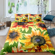 Load image into Gallery viewer, Flower Bedding Set for Kids Girls Teens, Watercolor Flower Comforter Cover Botanical Floral Sunflower Printed Duvet Cover Set with Zipper Ties 2/3 Pcs With Pillowcase
