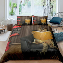 Load image into Gallery viewer, Animal Theme Duvet Cover Set Cute Cat Sitting on the Sofa and Reading Pattern Printed Bedding Set for Kids Boys Girls Polyester Comforter Cover 2/3 Pcs With Pillowcase
