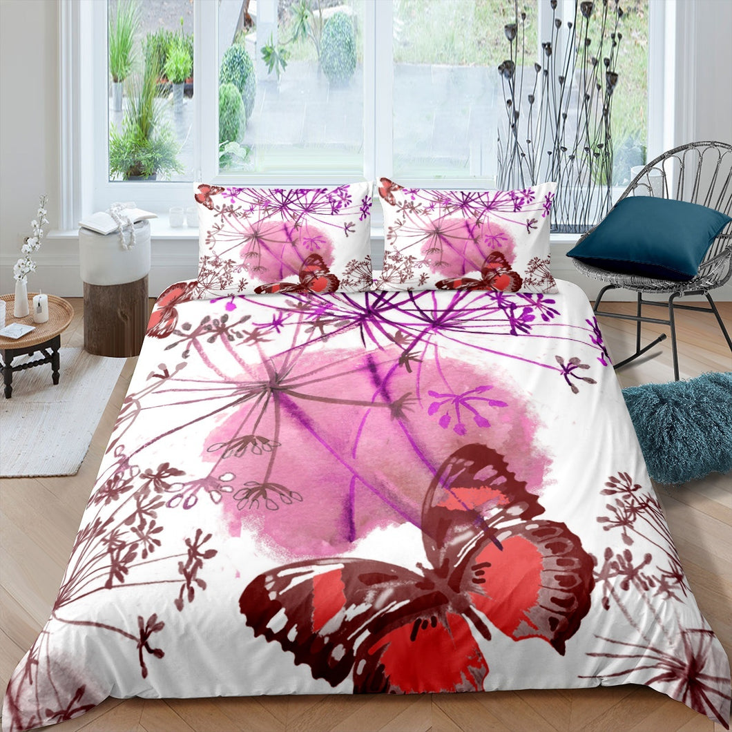 Butterfly Bedding Set for Kids Boys Girls, Watercolor Dandelion Decor Comforter Cover Microfiber Polyester Duvet Cover Set with Zipper Ties 2/3 Pcs With Pillowcase