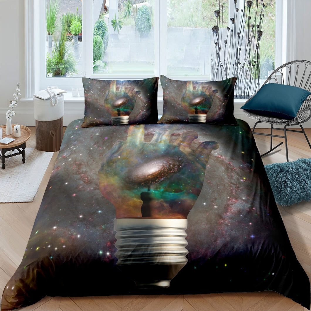 Light Bulb Duvet Cover Set Galaxy Bedding Set for Kids Boys Teens, Starry Sky Background Comforter Cover Microfiber Polyester Bedspread Cover 2/3 Pcs With Pillowcase