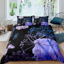 Load image into Gallery viewer, Dandelion Duvet Cover Set Botanical Plant Floral Printed Bedding Set for Kids Boys Girls, Purple Butterfly Decor Comforter Cover with Zipper 2/3 Pcs With Pillowcase
