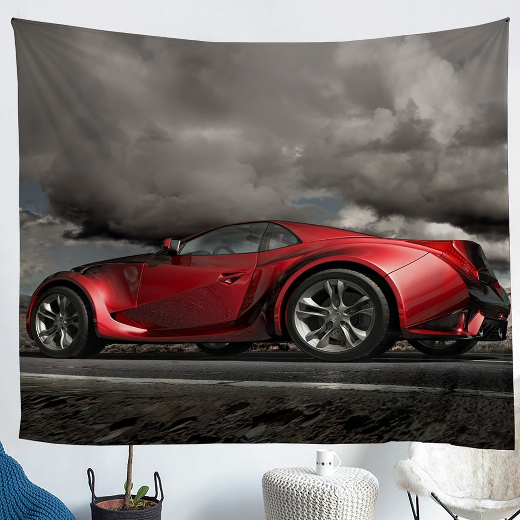 Racing Car Wall Hanging for Kids Room Bedroom Living Room, Red Speed Sports Car Printed Wall Blanket Soft Lightweight Tapestry Wall Hanging,S M L XL
