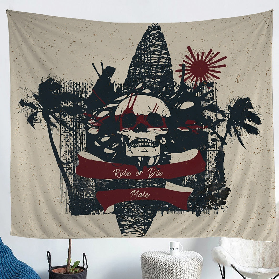 Skull Wall Hanging for Kids Room Bedroom Living Room, Human Skeleton Bones Skull and Palm Tree Printed Wall Blanket Soft Lightweight Tapestry,S M L XL