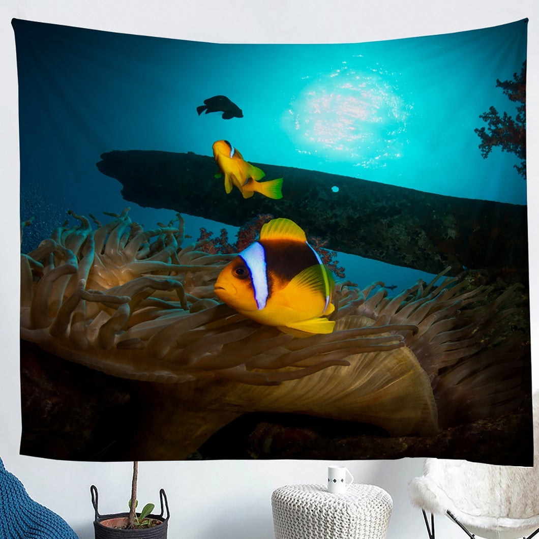 Fish Wall Hanging for Kids Room Bedroom Living Room, Underwater World Sea Animal Theme Wall Blanket Ocean Creature Marine Life Printed Tapestry,S M L XL