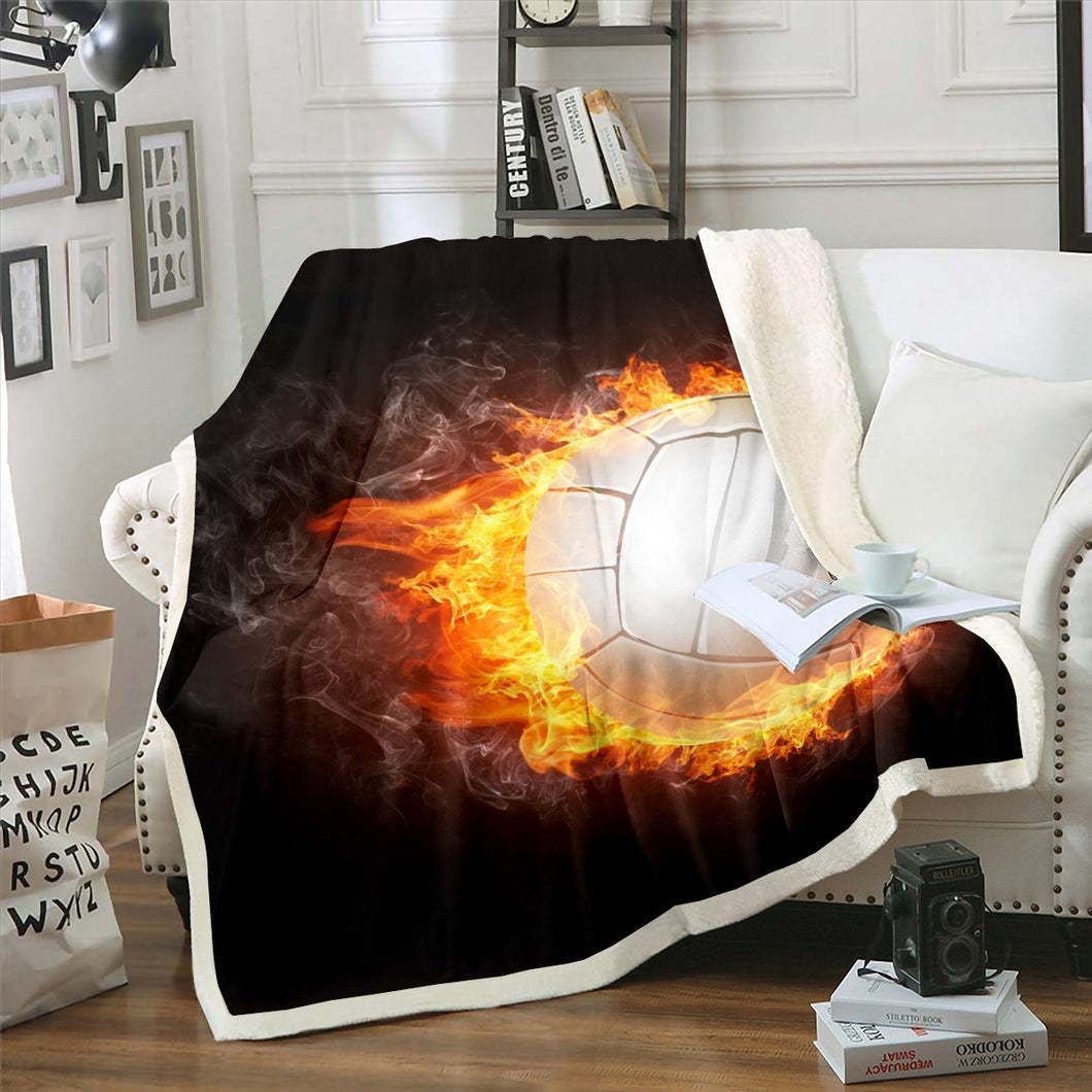 Flame Volleyball Throw Blanket Sports Theme Bed Throws for Kids Boys Teens, White Volleyball Printed Flannel Fleece Blanket for Couch Sofa,Baby Throw Twin Queen