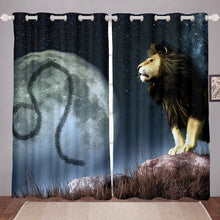 Load image into Gallery viewer, Lion Curtain Full Moon Decorative Window Curtain for Kids Room Bedroom Living Room Starry Sky Window Drapes Wild Animal Theme Bedspread Cover
