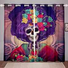 Load image into Gallery viewer, Sugar Skull Curtain Human Skeleton Bones Skull Floral Printed Window Curtain for Kids Room Bedroom Living Room Window Drapes Lightweight Bed Blanket
