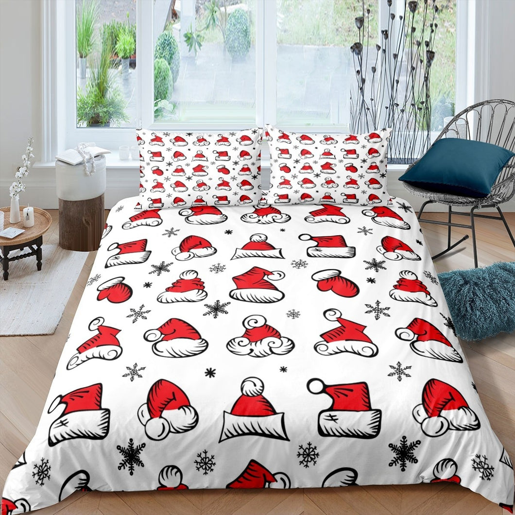 Christmas Theme Bedding Set for Kids Boys Girls Santa Claus Hat Duvet Cover Snowflake Print Winter Comforter Cover Luxury Warm Bedspread Cover,Room Decor 2/3Pcs Bedding