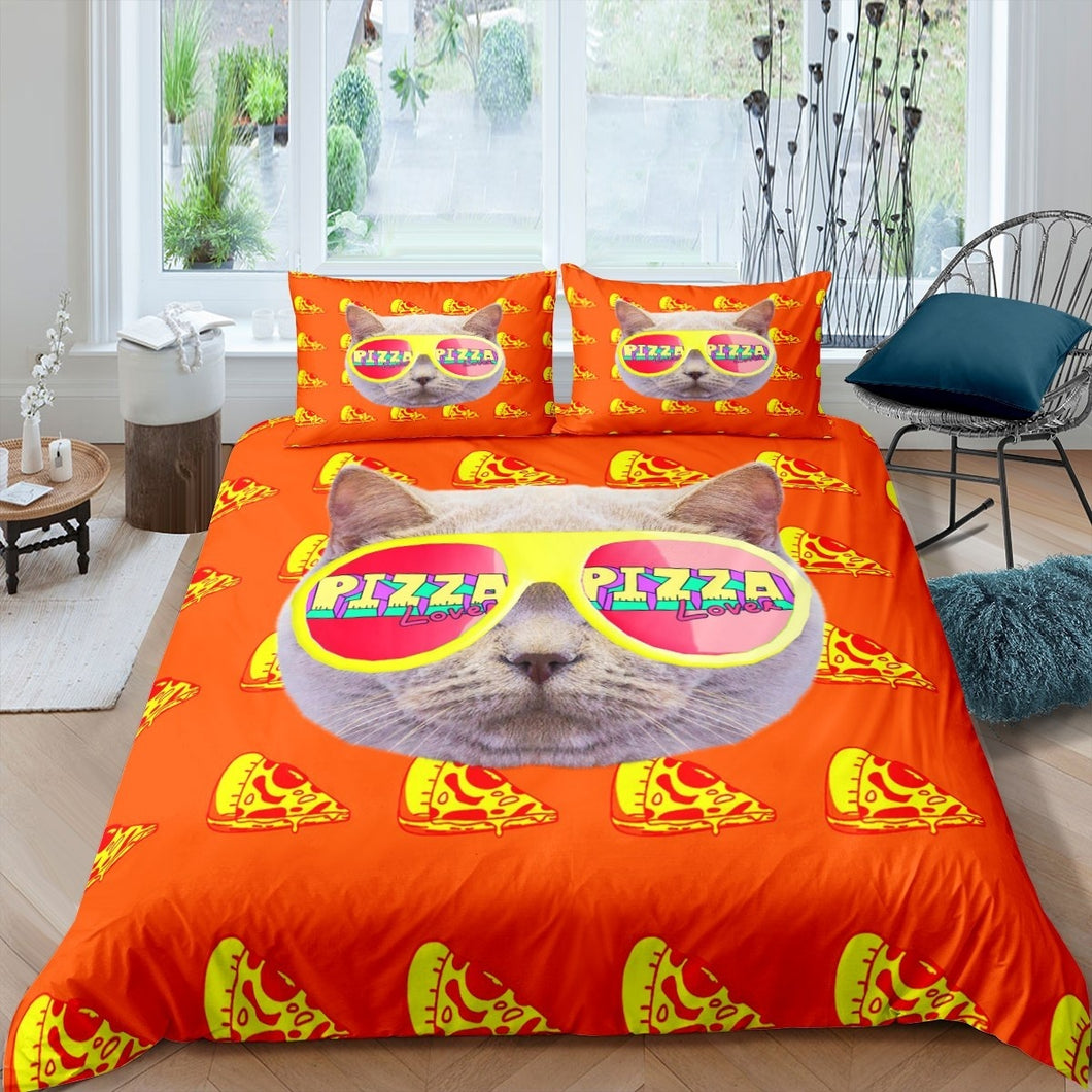 Pizza Cat Duvet Cover Set for Kids Boys Girls Cute Cat Print Bedding Set 3D Animal Theme Comforter Cover Delicious Food Bedspread Cover,Room Decor 2/3Pcs Bedding