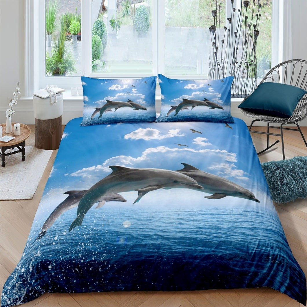 Shark Fish Kids Duvet Cover Set Twin 3pcs Cartoon Whale Bedding