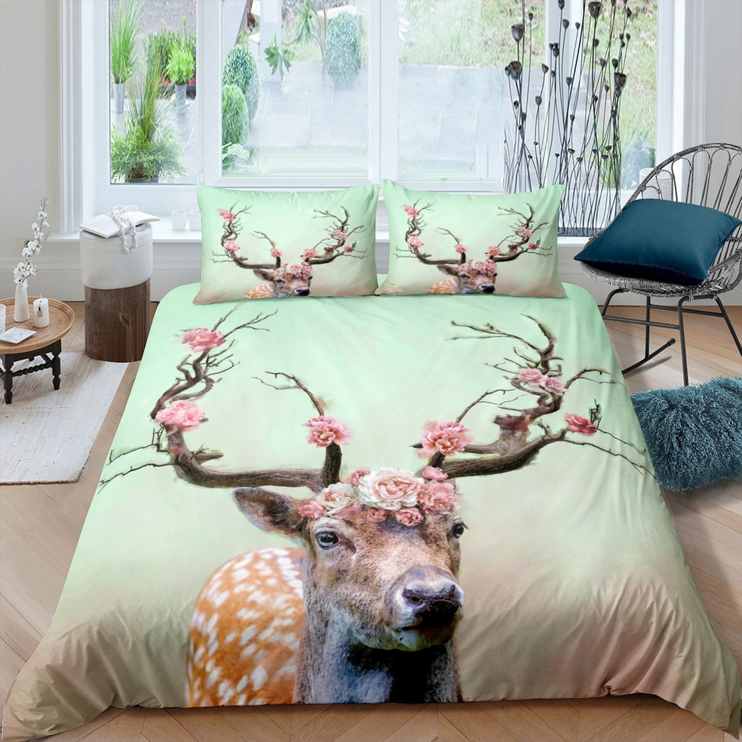 RezsoyeN 3D Deer Bedding Set Sika Deer Print Comforter Cover for Kids Boys Girls Safari Wild Animal Duvet Cover Wildlife Quilt Cover,Room Decor 2/3Pcs Bedding