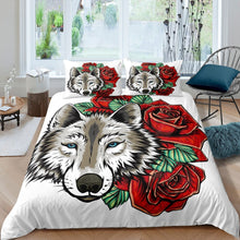 Load image into Gallery viewer, Wolf Comforter Cover Set Safari Wildlife Duvet Cover for Kids Boys Teens Rose Floral Print Bedding Set Wild Animal Theme Quilt Cover,Room Decor 2/3Pcs Bedding
