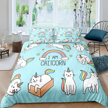 Load image into Gallery viewer, Kids Unicorn Bedding Set Boys Girls Rainbow Unicorn Print Comforter Cover Child Cartoon Cat Unicorn Duvet Cover Lovely Animal Pattern Quilt Cover,Room Decor 2/3Pcs Bedding
