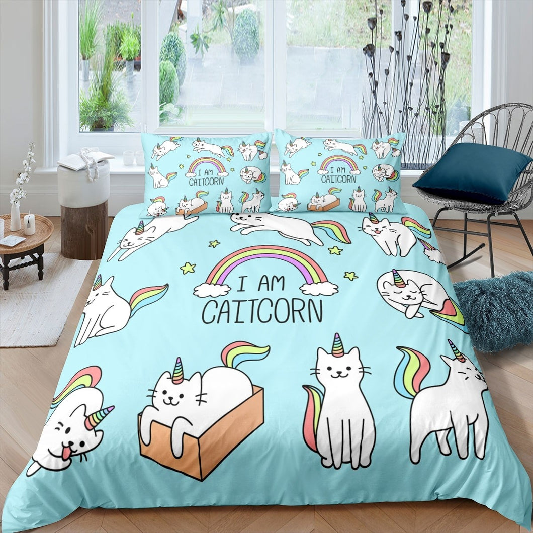 Kids Unicorn Bedding Set Boys Girls Rainbow Unicorn Print Comforter Cover Child Cartoon Cat Unicorn Duvet Cover Lovely Animal Pattern Quilt Cover,Room Decor 2/3Pcs Bedding