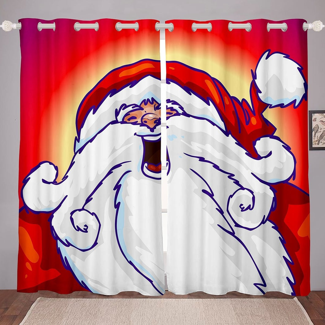 Santa Claus Window Treatments,White Beard Cartoon Watercolour Christmas Gifts Party Festival Theme Window Drapes,Decorative Sofa Curtain Panels Ultra Soft,Red