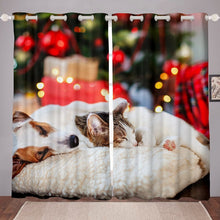 Load image into Gallery viewer, Kids Dog And Cat Window Drapes,Sleeping On Blanket Christmas Day Curtain Panels For Child Boys Girls Teens,Decorative Living Room Window Treatments Shading,Red White
