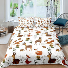 Load image into Gallery viewer, Deer Fox Comforter Cover Set Kids Boys Cartoon Animal Pattern Duvet Cover Girls Sunflower Floral Print Bedding Set Blossom Flowers Quilt Cover,Room Decor 2/3Pcs Bedding
