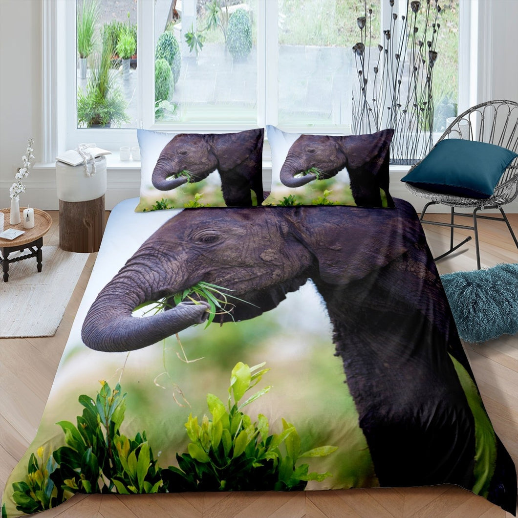 Elephant Duvet Cover Set Kids Boys Teens Wild Animal Pattern Comforter Cover 3D Elephant Print Bedding Set The African Grassland Quilt Cover,Room Decor 2/3Pcs Bedding
