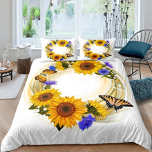 Load image into Gallery viewer, Floral Headdress Duvet Cover Set Kids Girls Woman Sunflower Butterfly Print Comforter Cover Blossom Flowers Bedding Set Luxury Quilt Cover,Room Decor 2/3Pcs Bedding
