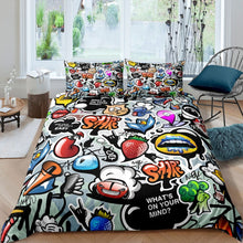 Load image into Gallery viewer, Hippie Graffiti Style Bedding Set Kids Boys Teens Hip Hop Duvet Cover Child Cartoon Pattern Comforter Cover Graffiti Wall Art Bedspread Cover,Room Decor 2/3Pcs Bedding
