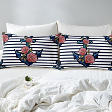 Load image into Gallery viewer, Luxury Stripe Comforter Cover Set Kids Boys Girls Ocean Nautical Duvet Cover Anchor Floral Print Bedding Set Sea Adventure Quilt Cover,Room Decor 2/3Pcs Bedding
