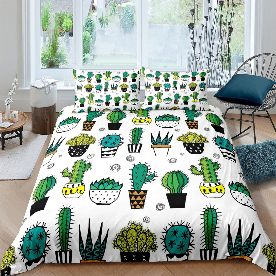 Cactus Bedding Set for Kids Boys Girls Boho Succulents Comforter Cover Cartoon Cactus Print Duvet Cover Botanical Tropical Plants Quilt Cover,Room Decor 2/3Pcs Bedding