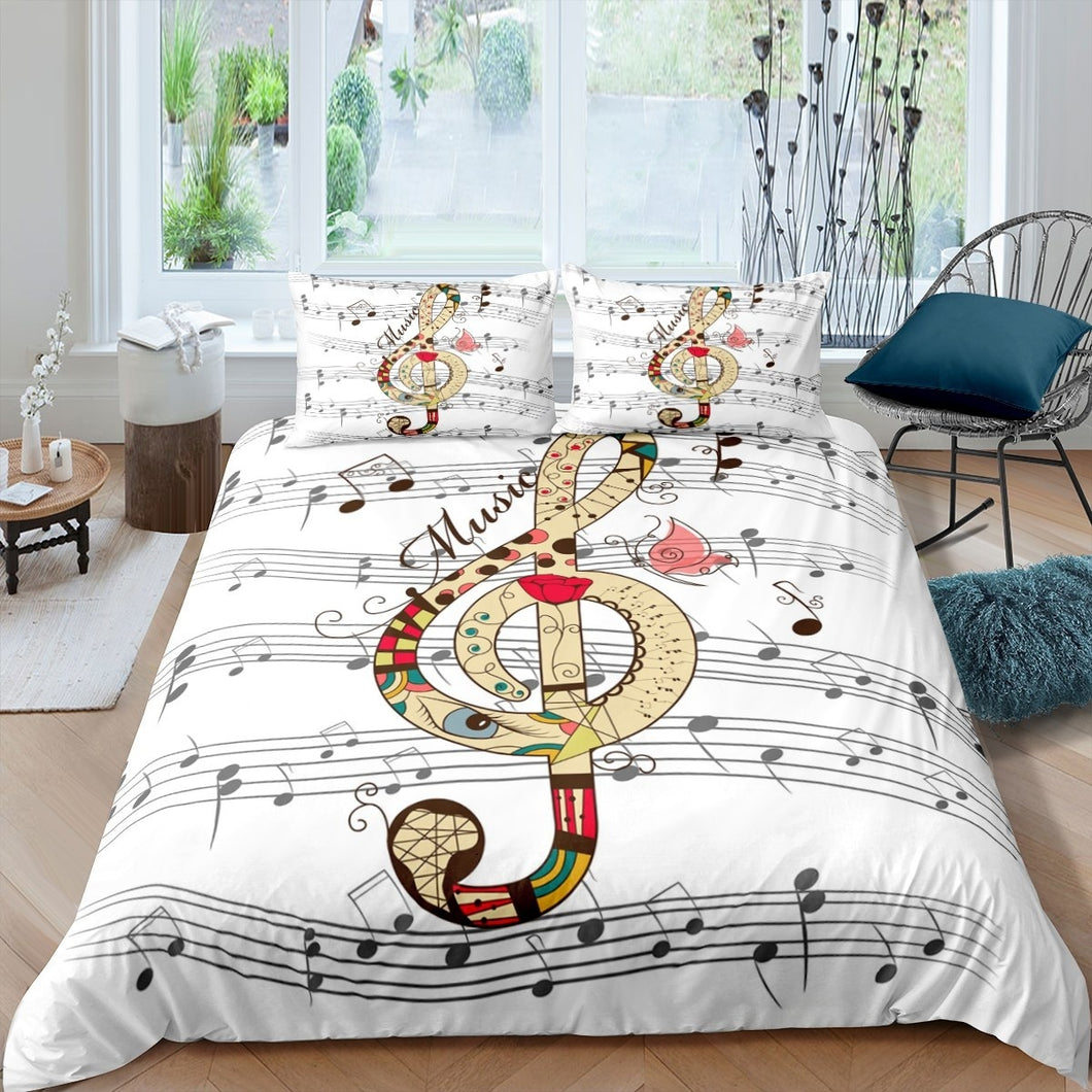 Melody Music Duvet Cover Set Kids Boys Girls Note Classic Music Theme Comforter Cover Blues Jazz Symphony Bedding Set Luxury Music Quilt Cover,Room Decor 2/3Pcs Bedding