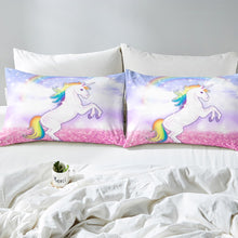 Load image into Gallery viewer, Kids Unicorn Bedding Set Child Girls Cartoon Unicorn Print Comforter Cover Magical Animal Print Duvet Cover Glitter Rainbow Quilt Cover,Room Decor 2/3Pcs Bedding ,Pink
