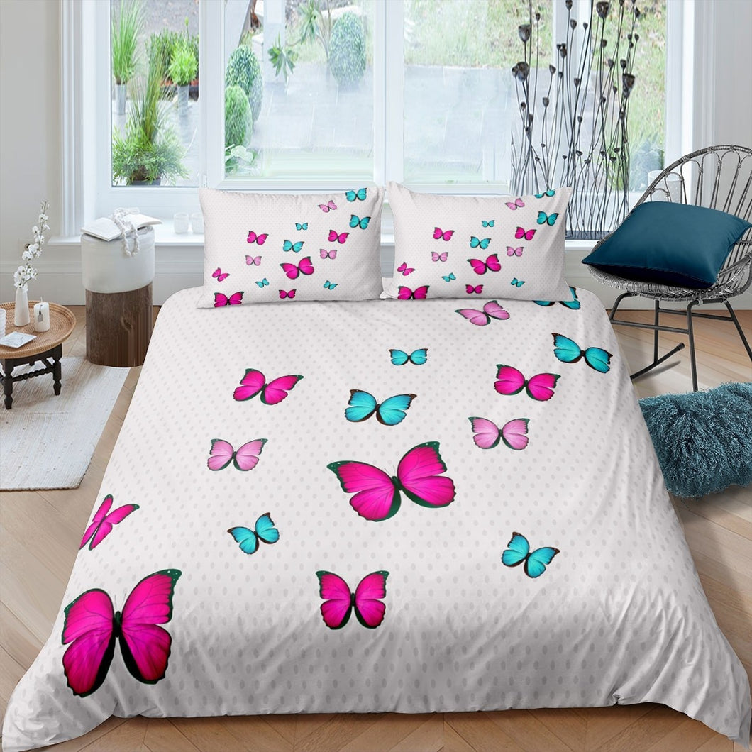 Butterfly Bedding Set for Girls Kids 3D Butterflies Print Comforter Cover Flying Insects Pattern Duvet Cover Luxury Microfiber Quilt Cover,Room Decor 2/3Pcs Bedding