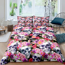 Load image into Gallery viewer, Sugar Skull Comforter Cover Set Kids Boys Teens Skeleton Floral Bedding Set Gothic Bones Print Duvet Cover Luxury Microfiber Quilt Cover,Room Decor 2/3Pcs Bedding
