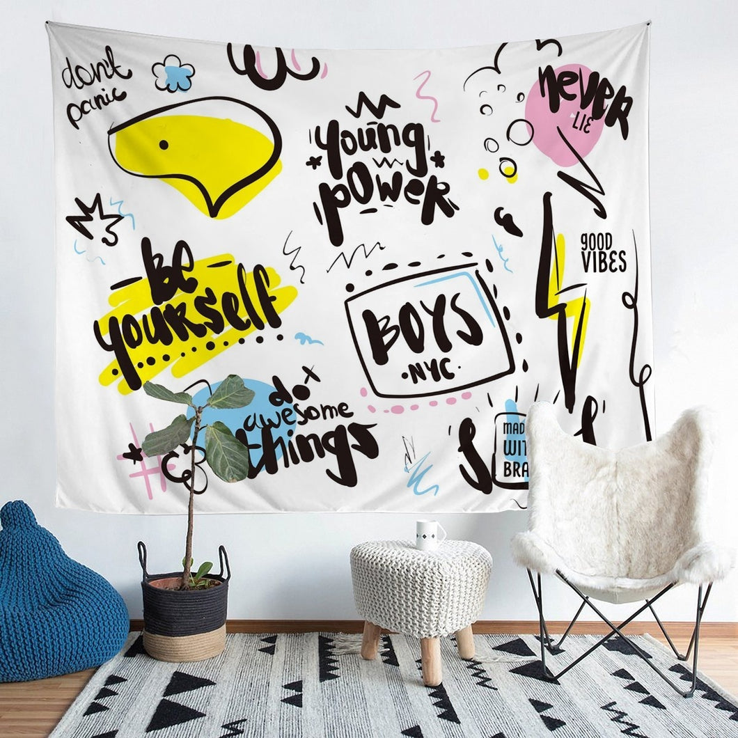 Teens Graffiti Design Wall Blanket Hip Hop Style Tapestry Youth Graffiti Pattern Wall Hanging for Boys Girls Kids Room Decor Modern Street Culture Wall Art  Bedding Throw Blanket